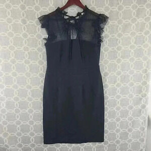 Crimson in Grace Mock Keyhole Sleeveless Lace Black Sheath Dress L